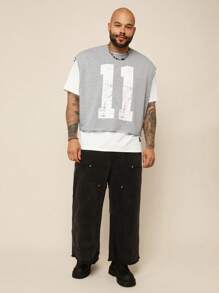 EASEVO Plus Size Men's Casual Knitted Graphic Round Neck Tank Top, Suitable For Summer, School