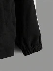 SHEIN Boys Patched Detail Contrast Tape Teddy Lined Hooded Coat - Black - View 4