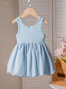 SHEIN Playful Pals Váy chữ A công chúa ballet mới cho bé gái mùa hè màu đen họa tiết bướm xếp nếp cổ điển - Màu xanh lam - Xem 3