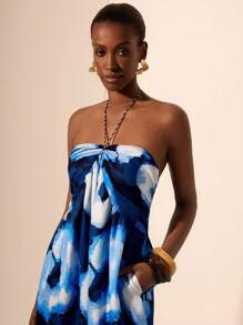 Zivah 2025 春夏新品 音乐节、复活节、圣帕特里克节、西部风、游牧风、生日派对、毕业季、学院风、学生装、日常外出、基础百搭、休闲、度假、邮轮旅行、海滩、日光浴、网络爆红、街头服饰、婚礼宾客装、通勤 无袖彩色绳露肩蓝白扎染几何印花口袋连体裤 - 藍色 - 查看 8