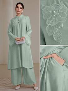 Graceveil 2pcs/Set Women Elegant Stand Collar Ruffle Cuff Long Sleeve Set Modest Fall Cloth For Women