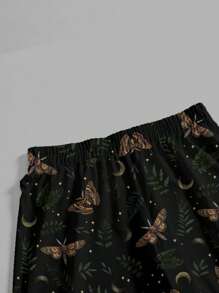 ROMWE Goth بنطلون ساق واسعة بطبعات نجوم وفراشات وفراشات ليلية بطراز جوتيك للمقاسات الكبيرة - الأسود - مشاهدة 4