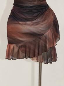 SHEIN ICON 加大码 Y2K 露背领带，荷叶边饰边，性感复古渐变色网眼吊带裙，非常适合度假和夏季 - 彩色 - 查看 7