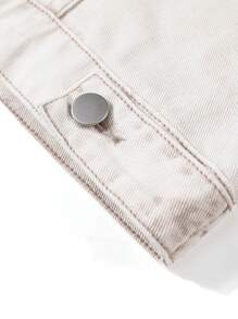 Chillumni 1件男士纽扣口袋宽松休闲牛仔夹克，秋季款 - 灰色 - 查看 7