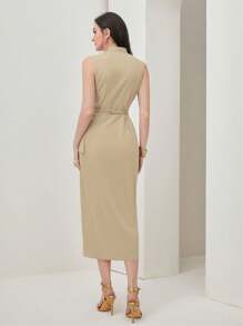 Modelyn Solid Wrap Knot Side Dress Long Evening Dresses - Apricot - View 2