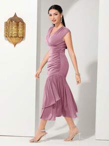 Modelyn Women's Summer Elegant Ruffle Hem Dress - Pink - View 5