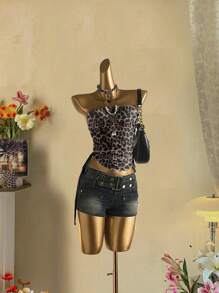 Attitoon Full Leopard Print Pattern Sexy Style Plus Size Women Top, Suitable For Summer Suitable For Going Out