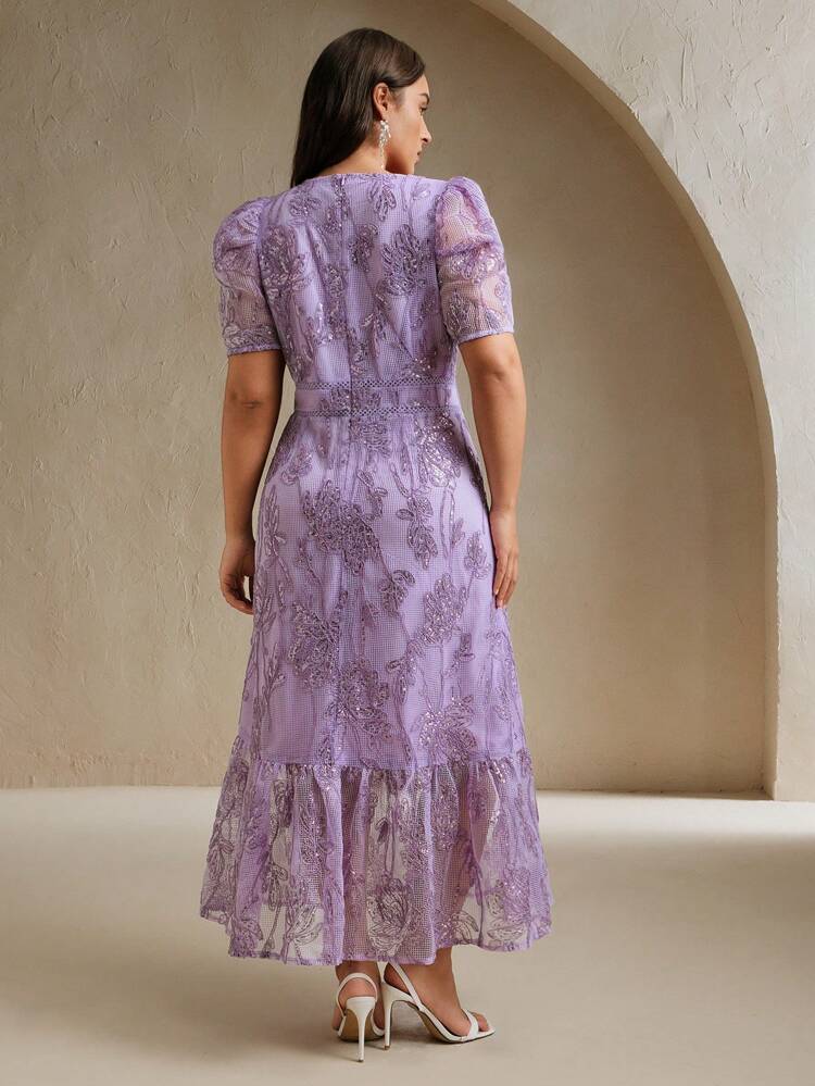 Textured Apricot Short Sleeve Round Neck Dress, Elegant For Spring/Summer, Holiday, Festival, Vacation