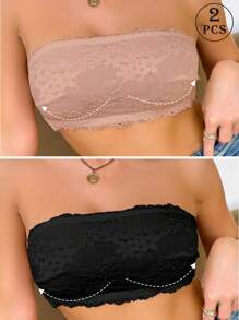 SHEIN 2 Pcs Lace Patchwork Wireless Bralette For Women - Multicolor - View 5