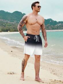 Manfinity Swimmode 大码男士渐变字母印花抽绳腰沙滩短裤