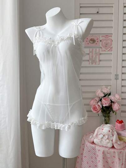 PetitDoll Kanten Mesh See Through Verleidelijke Line Lingerie Nightgown Set Going Out view 6