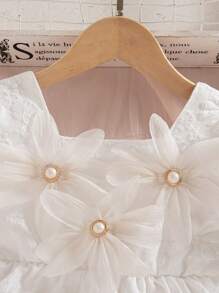 فستان أميرة ذو كتف واحد وأكمام منتفخة مزخرف بالزهور للبنات، ملابس أناقة وارتداء كاجوال لحفلات الأعياد وحفلات الأداء