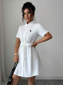 Elenzga 女式刺绣系腰领迷你连衣裙