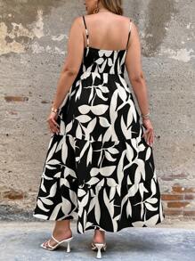 Breezaya 大码女式春夏西式波西米亚风假日休闲通勤树叶和花朵腰部抽绳多层下摆连衣裙