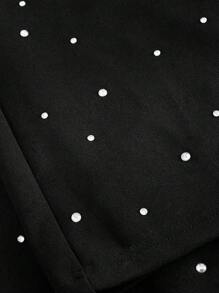 SHEIN MOD 阔腿裤，腰部褶皱设计，裤脚饰有水钻，黑色 - 黑色 - 查看 3
