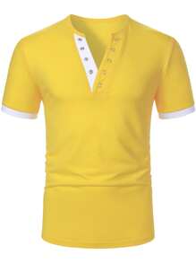 Manfinity Homme Áo thun nam tay ngắn Colorblock thường ngày, mùa hè - Màu vàng - Xem 3
