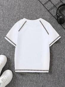 幼儿男童夏季休闲简约拼色装饰纯色针织插肩袖圆领T恤