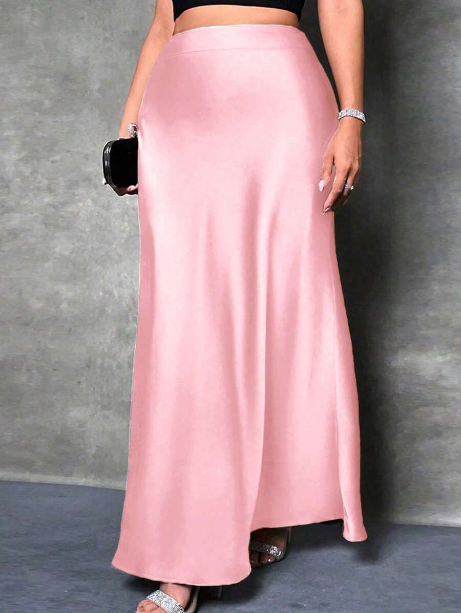 Elenzga 大码女式纯色简约日常A字裙