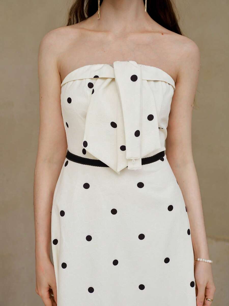 MOTF PREMIUM POLKA DOT PRINT FLARE HEM TWO WAY DRESS - Apricot - View 2