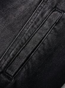 Manfinity Hypemode 男士无袖休闲牛仔上衣，拉链门襟，毛边下摆，黑色牛仔背心，街头休闲都市健身风，Emo风格，秋季必备 - 黑色 - 查看 6