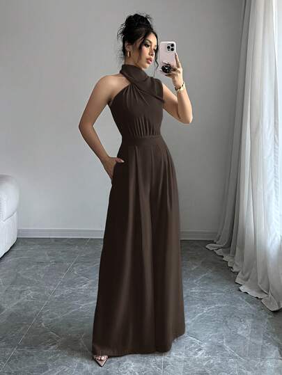 Firerie 女式纯色高领无袖阔腿长款连体裤