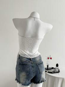 Roylia Stickad topp med tofsar och skör spets för kvinnor - Vitt - Visa 2