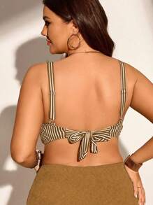 Swim Lushoire 1pc Women Plus Size Striped Print Casual Fashionable Swimwear Top For Summer Beach Vacation