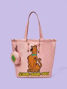 SCOOBY-DOO X SHEIN 女士卡通图案大容量时尚托特包（粉色） - 粉色 - 查看 1