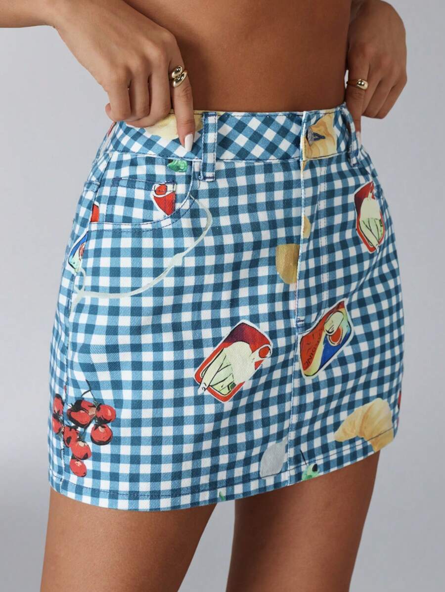 Jeanoix Váy chữ A denim dễ thương giản dị dành cho nữ - Màu xanh lam - Xem 1