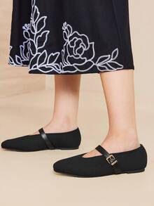 MOTF PREMIUM PU LEATHER BUCKLE MARY JANE FLAT SHOES FOR CHRISTMAS SPRING SHOES - Black - View 6