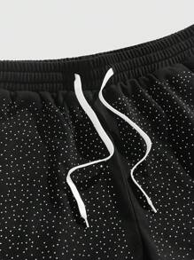ROMWE MEN Street Life Bermudas de verano para hombre con cintura con cordón y diamantes de imitación - Negro - Ver 4