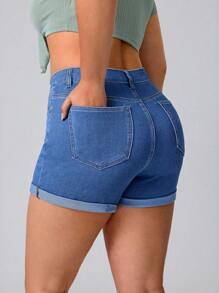Flexra Plus Size Women Elastic Denim Sexy Fashion Shorts