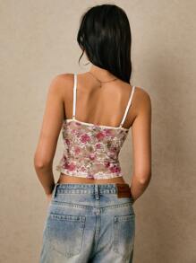 Poéselle 女士花卉蕾丝系带吊带背心，性感夏季款 - 白色 - 查看 2