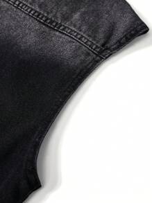 Manfinity Hypemode 男士无袖休闲牛仔上衣，拉链门襟，毛边下摆，黑色牛仔背心，街头休闲都市健身风，Emo风格，秋季必备 - 黑色 - 查看 5