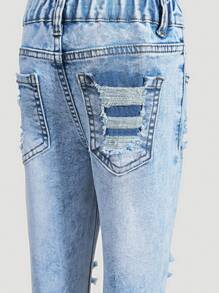 Jeans ajustados para niñas y niños pequeños de cintura media-alta, nuevos, de colores claros, con estiramiento y efecto desgastado