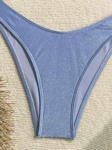 Soleia Conjunto de bikini de dos piezas con Top bandeau decorada con flores 3D y sexy para mujer, ideal para playa de verano - Azul - Ver 6