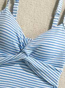 Soleia 2pcs Women's New Striped Vest + Triangle Bikini Swimsuit Set, Vacation Style Off The Shoulder Christmas Tops For School Back To School Outfits Women Back To School Women's Fall Clothes Goth Women Clothing Club Outfits Women Sexy Halloween Costumes Going Out Outfits Concert Outfits Country Concert Outfit - Multicolor - View 3