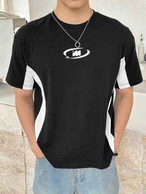 SHEIN Teen Boys Casual Short Sleeve T-Shirt, Sports Streetwear Punk Rock College Style, Suitable For Everyday Wear, Parties, Music Festivals, Spring/Summer