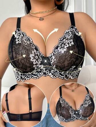SHEIN 1 pièce Soutien-gorge sexy avec armature, en dentelle à contraste de couleurs, grande taille