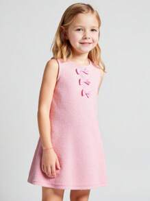 SHEIN Young Girl Minimalist Elegant Bowknot Sleeveless Dress, Suitable For Summer, Party, Wedding, Holiday, Outing - Pink - View 1