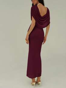 Aloruh Women's Fashionable, Romantic, Elegant Fitted Long Dress, Summer - Bold Plum - View 2
