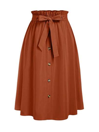 SHEIN Unity Falda A-line casual de talla grande con botones delanteros en unicolor