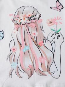 SHEIN Playful Pals 2pcs/Set Young GirlLovely Floral Dress And Girl Back Design Skirt Sets For Girls Clothes - Pink - View 8