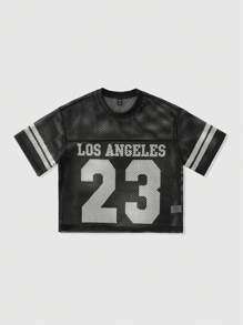 ROMWE MEN Men Preppy Mesh Breathable Short Sleeve T-Shirt, Loose Short Style - Black - View 1