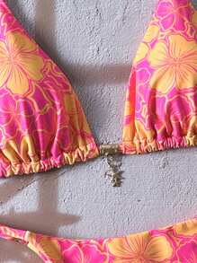 Swim Mod Set de 2 piezas Bikini de mujer con tirantes de espagueti y estampado floral aleatorio - Multicolor - Ver 5