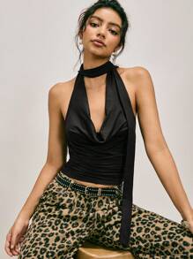 Easelle 女式复古性感黑色辣妹 Y2K 修身露背上衣，适合外出穿着 - 深灰色 - 查看 7