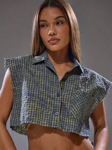 MUSERA Cropped Sleeveless Button Up Crop Plaid Check Shirt Spring, Summer, Streetwear, Y2k, Cool Girl,City Muse Fall Back To School