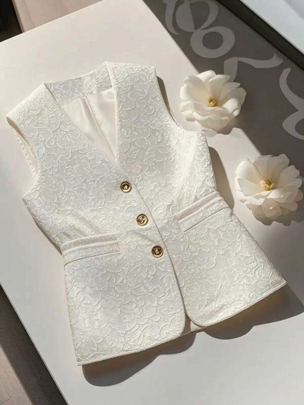 GlowEve Blazer sin mangas de tela jacquard elegante para mujer, adecuado para el uso diario