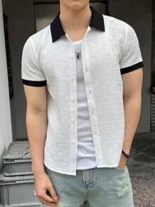 SHEIN 青少年男孩休闲衬衫，运动街头时尚朋克摇滚学院风，适合日常穿着、派对、音乐节，适合春夏季