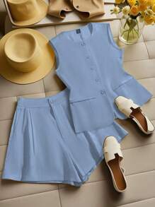 Franclia Elegancki damski zestaw kamizelki w jednolitym kolorze i szortów, strój letni